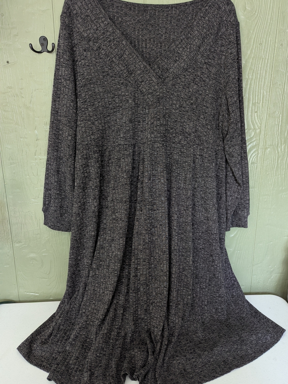 Women's Charcoal V-Neck Knit Swing Dress